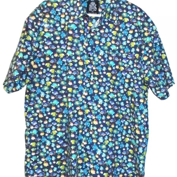 English Laundry Shirt Mens 2X Multicolor Tropical Fish Print Button Up Vacation - Picture 1 of 3